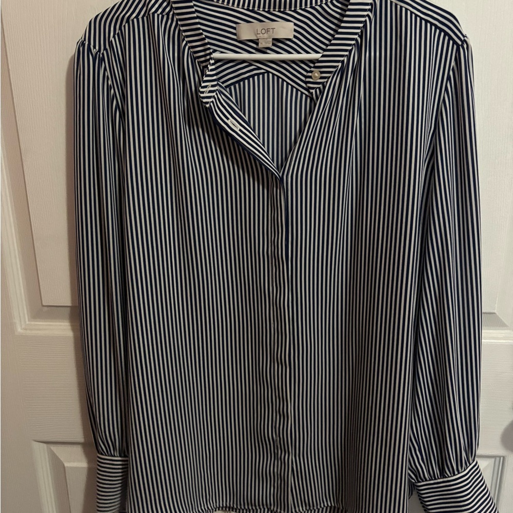 LOFT Navy and White Striped Shirt